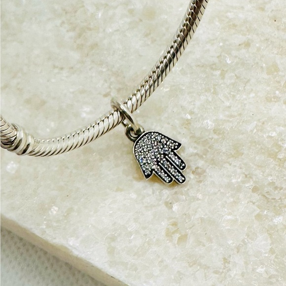 EUC Pandora 791307CZ Sterling Silver Symbol of Protection Hamsa Hand Dangle Bead - Picture 7 of 14
